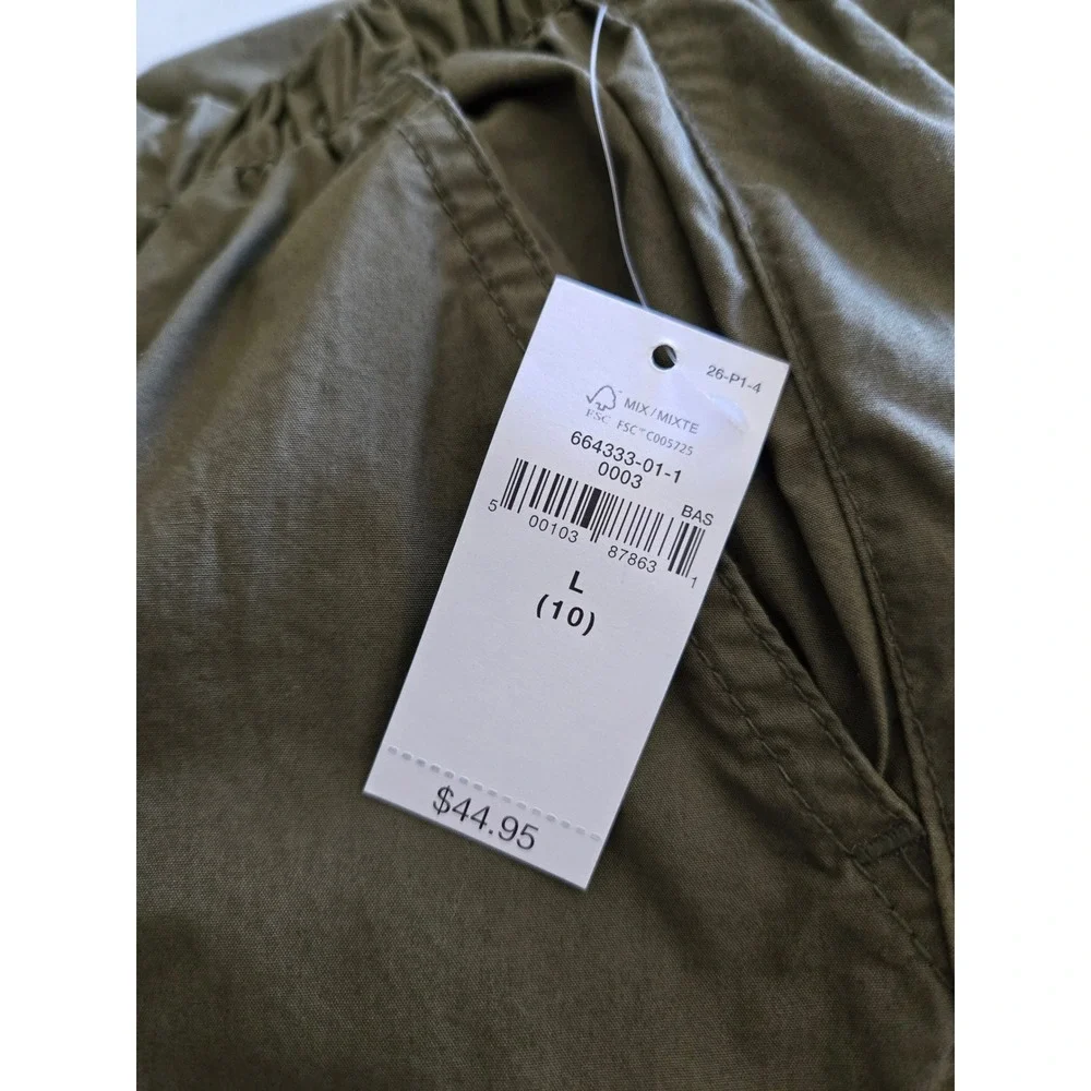 NWT Gap Kids L Girls 10 Parachute Pants Army Green Cargo Elastic Waist Cotton